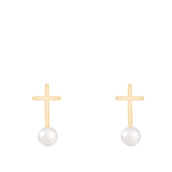 White Cultured Freshwater Pearl 14k Yellow Gold Earrings 5-5.5mm