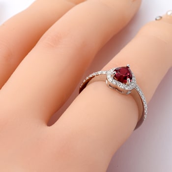 Red Lab Created Ruby Ring With Moissanite Rhodium Over Sterling Silver
Halo Heart Ring