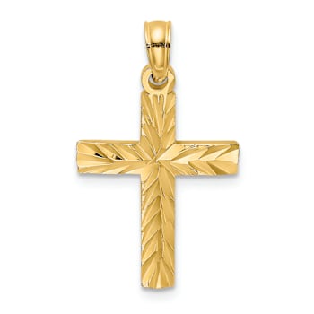 14k Yellow Gold Diamond-Cut Block Cross Charm