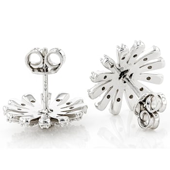 White Diamond Rhodium Over Sterling Silver Floral Inspired Cluster
Earrings 0.15ctw