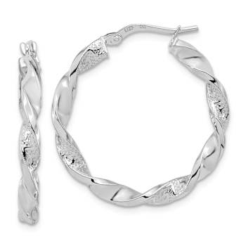 Rhodium Over 14K White Gold Polished and Textured 1 1/8" Twisted
Hoop Earrings