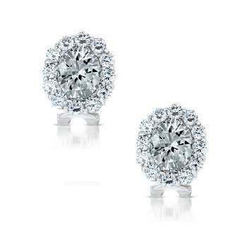 CZ Halo Stud Earrings In Sterling Silver 7.4ctw
