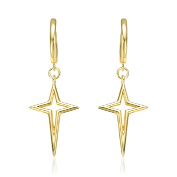 Celestial Star Dangle Earrings In 14K Gold Over Brass