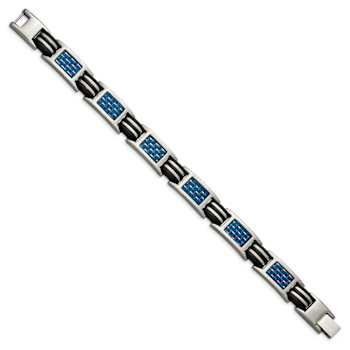 Titanium Polished with Blue Carbon Fiber Inlay & Rubber Bracelet