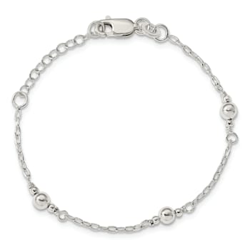 Sterling Silver Polished Fancy Bead with 1-inch Extensions Children's Bracelet