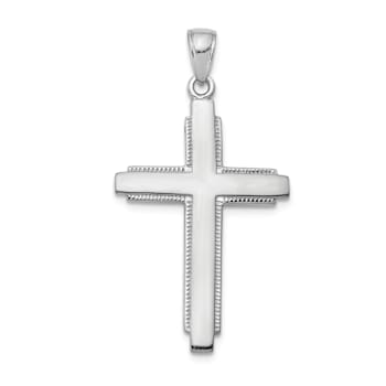 Rhodium Over 14k White Gold Textured Solid Cross Pendant
