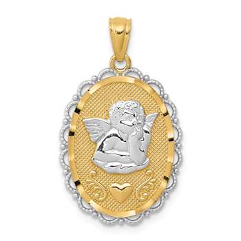 14k Two-tone Gold Textured Angel Pendant