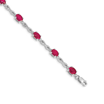 Rhodium Over 14k White Gold Diamond and Ruby Bracelet