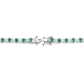 Emerald Color CZ Tennis Bracelet In White Rhodium Over Brass