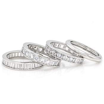CZ Set Of 4 Stackable Band Rings In Rhodium Over Brass 10.82ctw