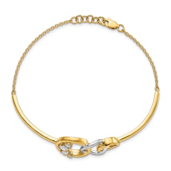 14k Yellow Gold and 14k White Gold Polished Diamond Triple Circle Bar Bracelet