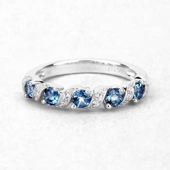 London Blue Topaz and White Topaz Sterling Silver 5 five Stone Band Ring
