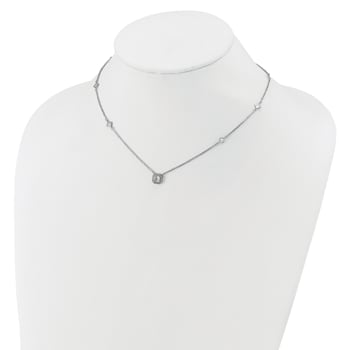 Rhodium Over Sterling Silver Polished Fancy Cubic Zirconia Station With
2 Inch Extension Necklace