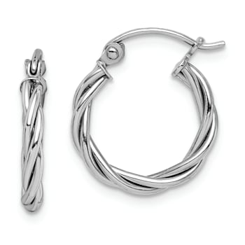 Rhodium Over Sterling Silver 2mm Twisted Hoop Earrings