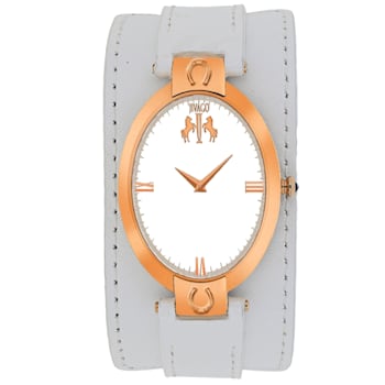 Jivago Women's Good luck White Dial, Rose Bezel, White Leather Strap Watch