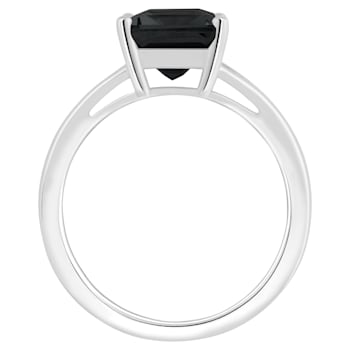 10x8mm Emerald Cut Black Onyx Rhodium Over Sterling Silver Ring