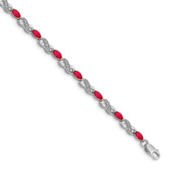 Rhodium Over 10k White Gold Diamond and Ruby Infinity Bracelet