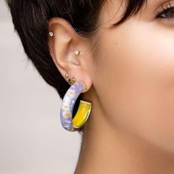 14K Yellow Gold Over Sterling Silver Illusion Hoops in Daisy