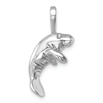 Rhodium Over Sterling Silver Polished Manatee Pendant