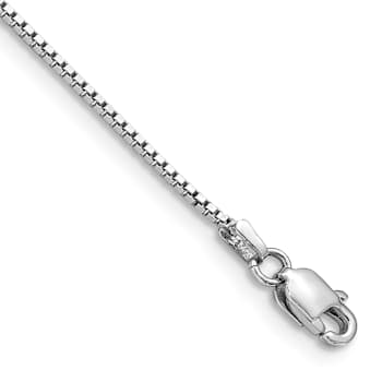 Rhodium Over 10k White Gold Box Link Anklet