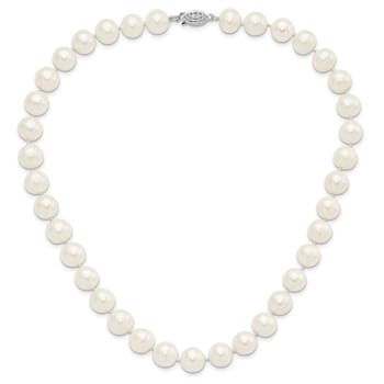 Rhodium Over Sterling Silver 10-11mm White Freshwater Cultured Pearl Necklace