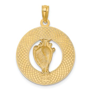 14k Yellow Gold Textured Jamaica with Conch Shell Circle Charm