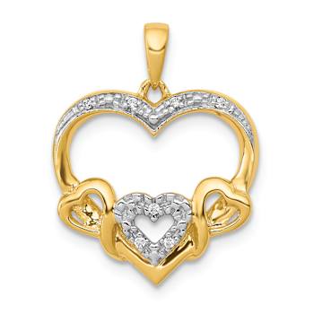 10k Yellow Gold and Rhodium Over 10k Yellow Gold Diamond Heart with
Three Smaller Hearts Pendant