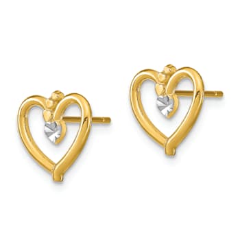 14K Two-tone Gold Diamond-Cut Heart Stud Earrings