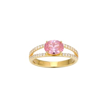 Pink And White Cubic Zirconia 18K Gold Over Sterling Silver Ring 1.72ctw