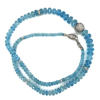 115.00 Ctw Aquamarine and 0.25 Ctw White Diamond Rondelle Necklace in
18K WG