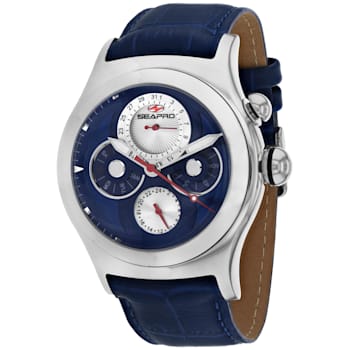 Seapro Men's Chronoscope Blue Dial, White Bezel, Blue Leather Strap Watch