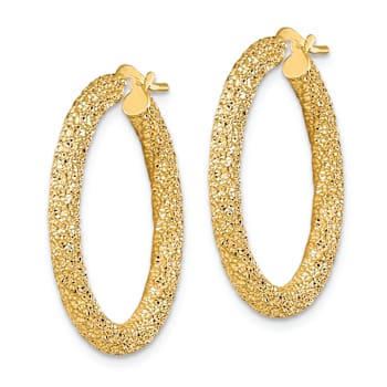 14k Yellow Gold 1 1/16" Diamond-Cut Hoop Earrings