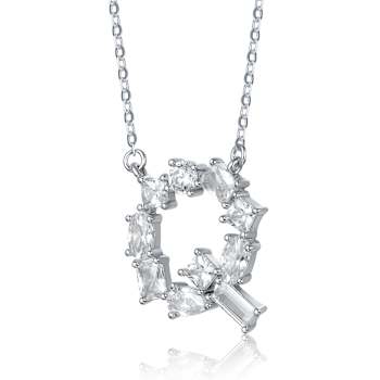 Initial Q Mixed Cut CZ Pendant Necklace In Sterling Silver 18 Inch