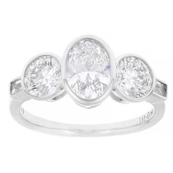 Lab-Grown Diamond Bezel Set Three-Stone Ring In 14K White Gold