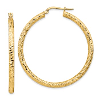 14k Yellow Gold Diamond-Cut 1 3/4" Round Hoop Earrings