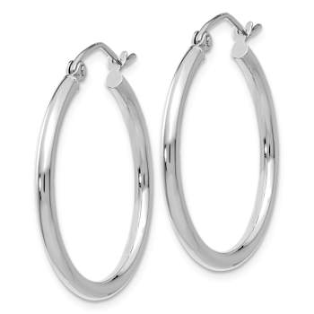 Rhodium Over 14k White Gold Polished 1" Tube Hoop Earrings