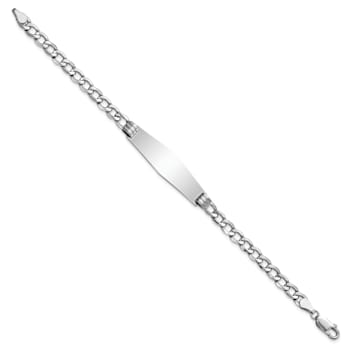 Rhodium Over 14k White Gold Polished Soft Diamond Shape Cuban ID Bracelet