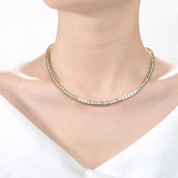 Classic CZ Tennis Necklace In 14K Gold Over Sterling Silver 16 Inch