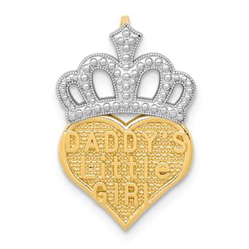 14K Two-tone Gold  Textured Daddy's Little Girl Heart Slide Pendant