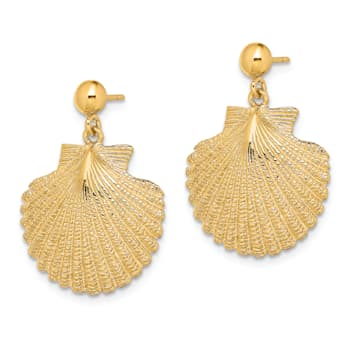 14k Yellow Gold Textured Scallop Dangle Earrings