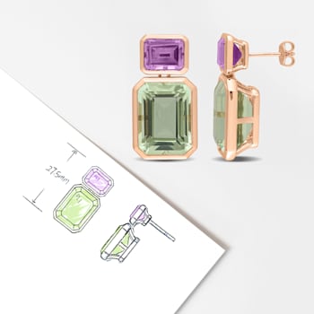 28 CT TGW Rose de France and Green Quartz 2-Stone Earrings in Rose
Plated Sterling Silver
