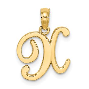 14k Yellow Gold Script Letter X Initial Pendant