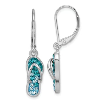 Rhodium Over Sterling Silver Polished Crystal Flip Flop Dangle Earrings