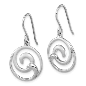 Rhodium Over Sterling Silver Double Wave Dangle Earrings