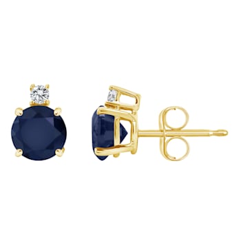 5mm Round Sapphire with Diamond Accents 14k Yellow Gold Stud Earrings
