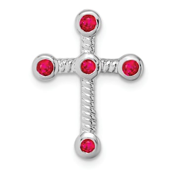 Rhodium Over 10k White Gold 0.29 ctw Ruby Cross Slide Pendant