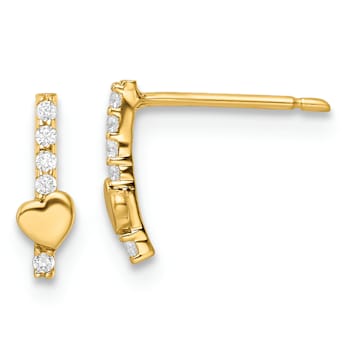 14k Yellow Gold Children's Polished Line of Cubic Zirconia Stones and
Heart Stud Earrings