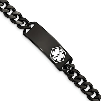 Stainless Steel Polished Black IP-plated with White Enamel 8-inch
Medical ID Bracelet