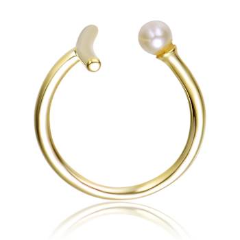 Asymmetrical Pear Shape Pearl Open Ring In 14K Gold Over Brass