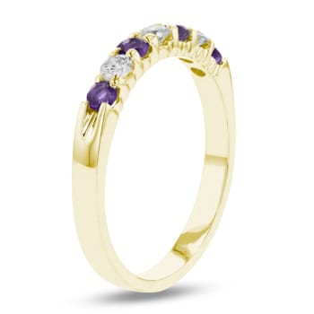 14K Yellow Gold Amethyst and Diamond Wedding Band 0.60ctw